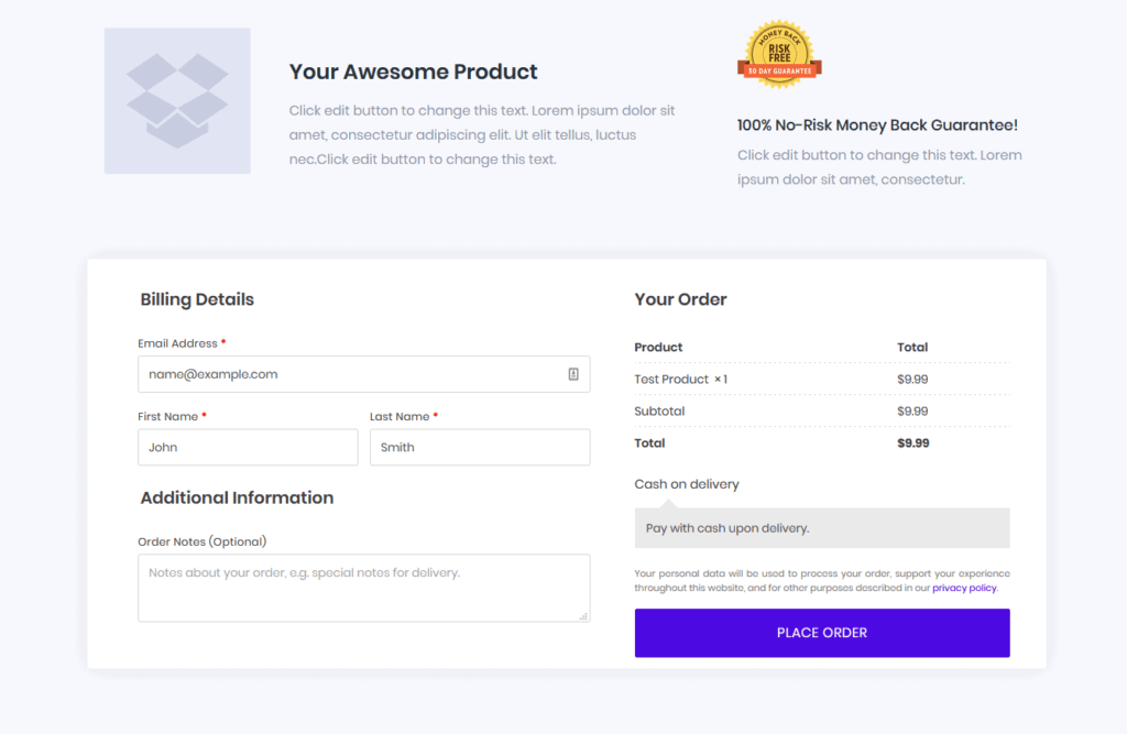 CartFlows checkout form will prefilled fields