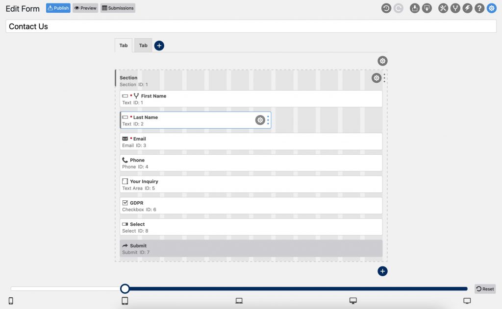 WS Form responsive settings