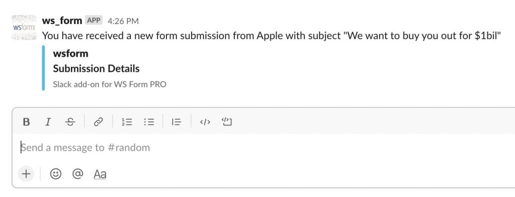 WS Form Slack message