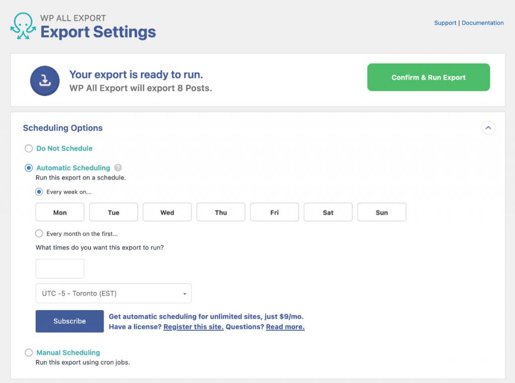 WP All Import export settings