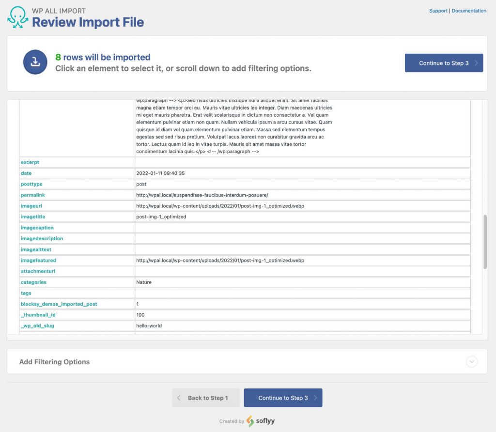 WP All Import mapping preview