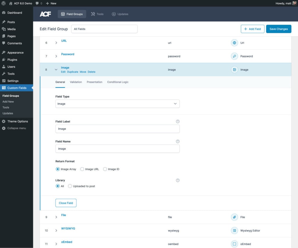 ACF 6.0 fields