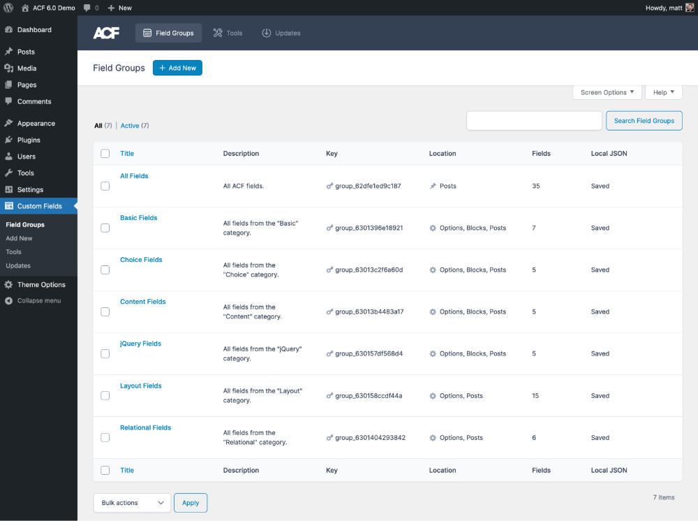 ACF 6.0 groups