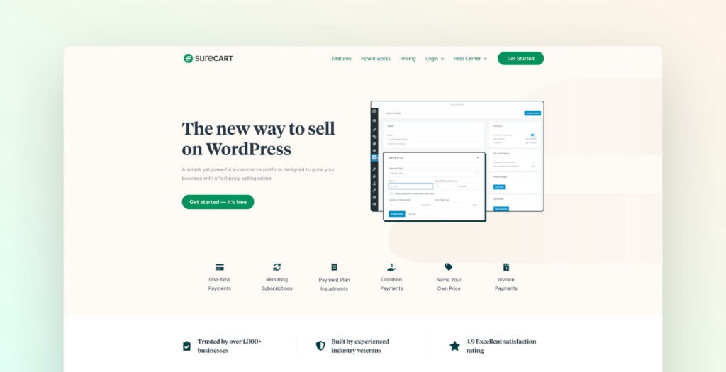 SureCart homepage