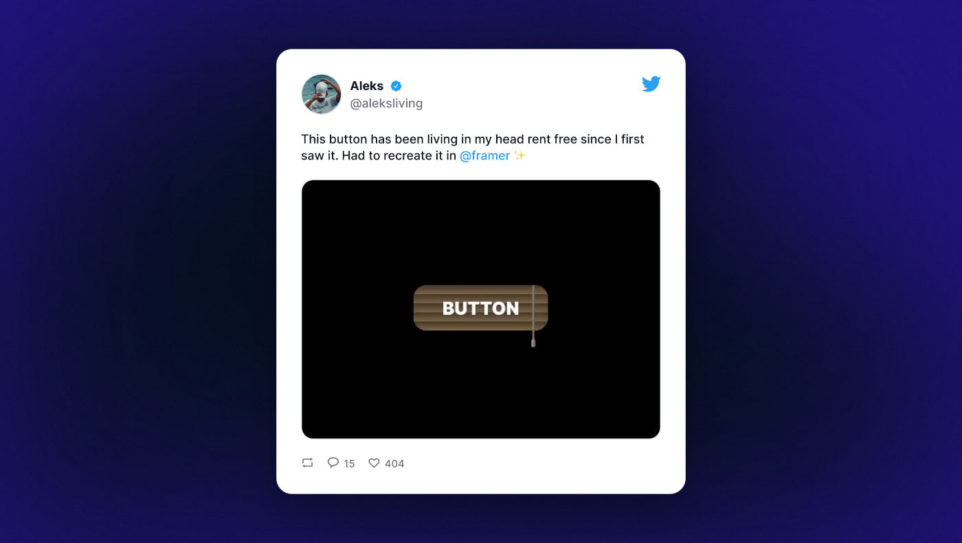Tweet of a Framer tutorial that shows a button animating like a window blind