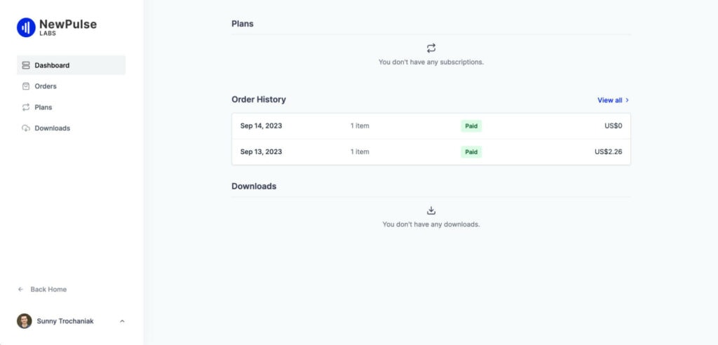 SureCart customer portal dashboard