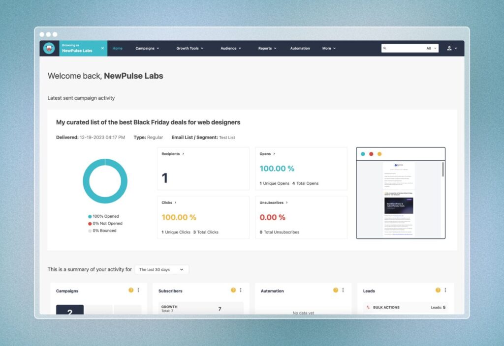 Moosend dashboard