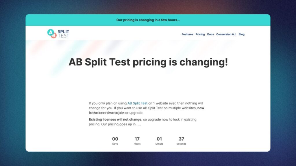 AB Split Test price is changing