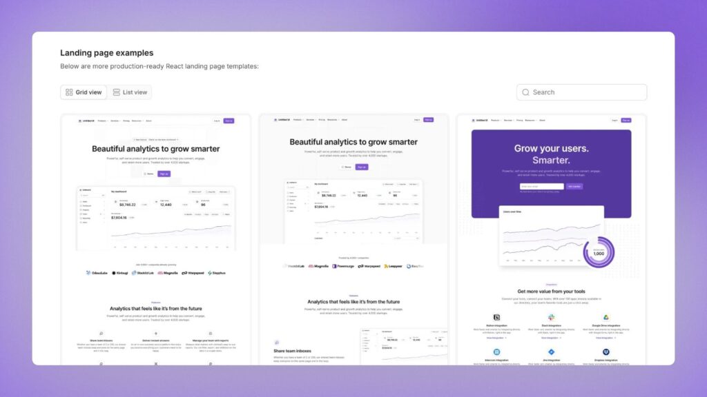 Untitled UI React landing page examples
